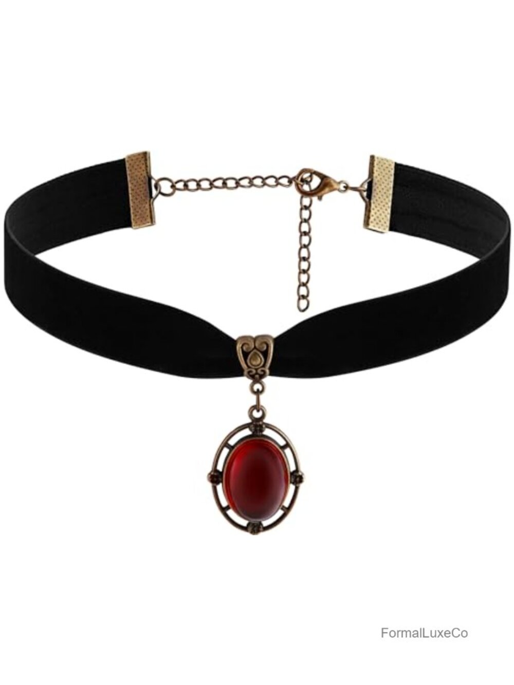 Gothic Victorian Velvet Choker with Red Teardrop Pendant